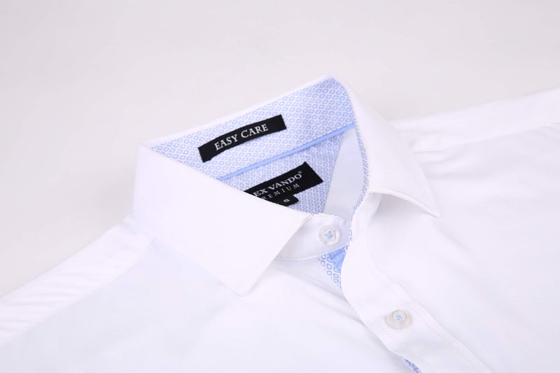 Alex Vando Mens Rayon Dress Shirts Wrinkle Free Regular Fit Stretch Button Down Shirt,White,XL - Image 3